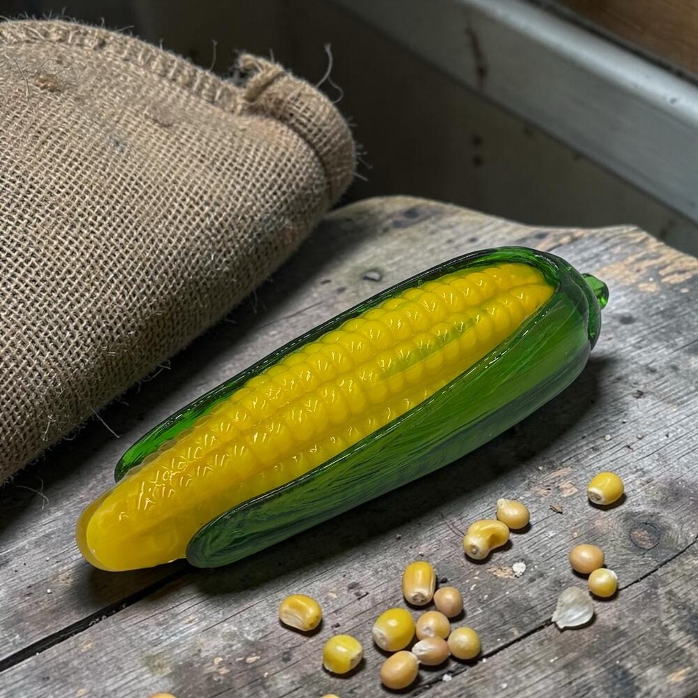 Murano Style Art Glass Hand Blown Corn on the Cob in Yellow and Green